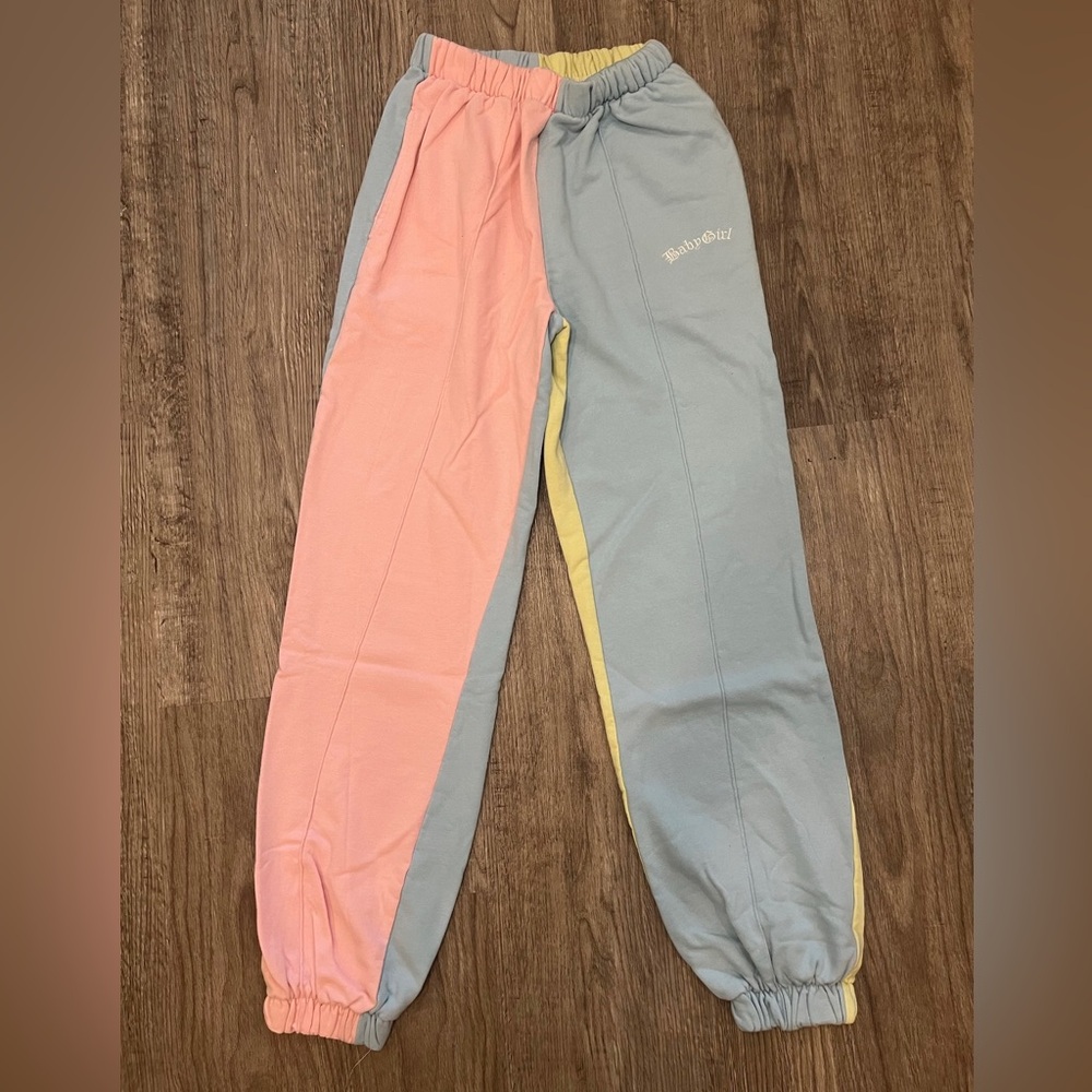 Color block baby girl sweatpants. Pink blue greenn size s